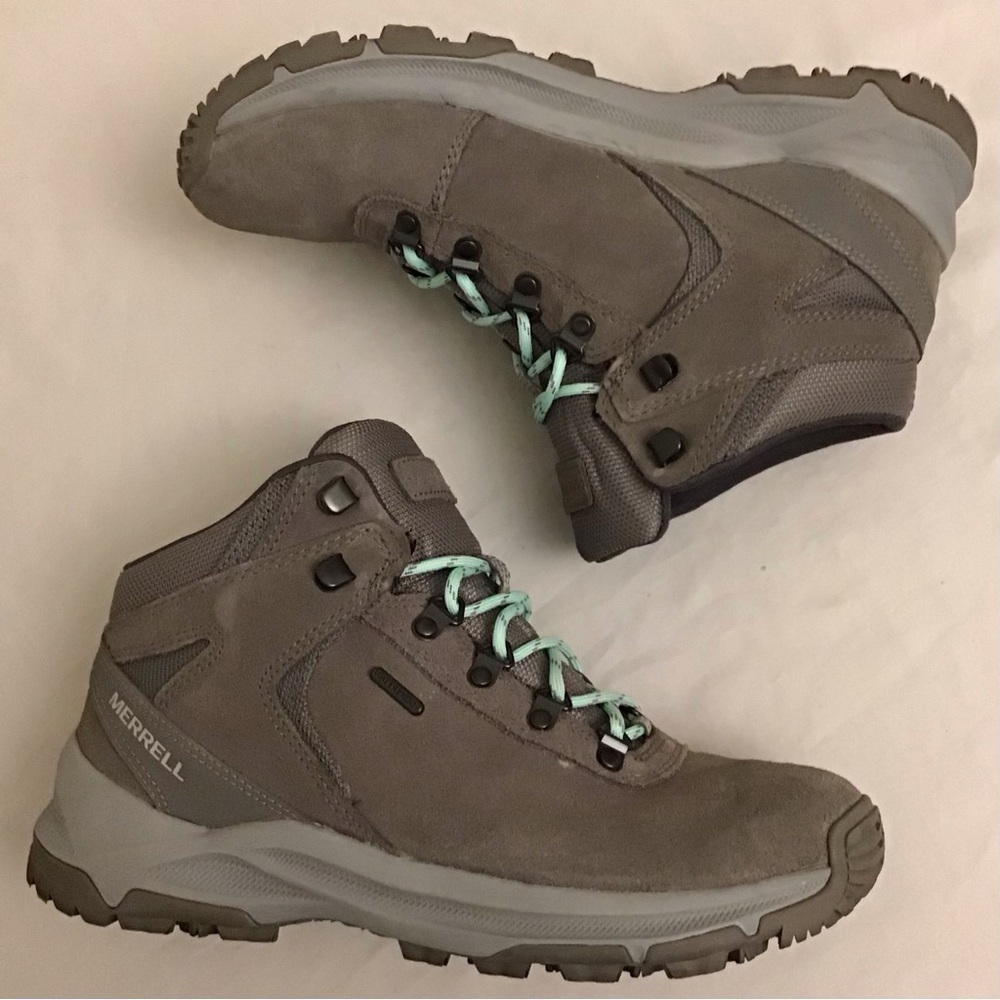 Merrell 10 Women's Erie Mid Waterproof Hiking Boots Gray Shoes *Missing Insoles* - Picture 10 of 12